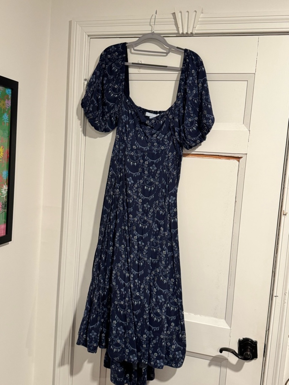 Hill House Navy Floral Puff-Sleeve Midi Dress